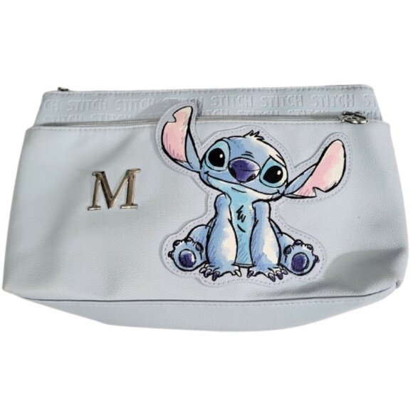 DISNEY STITCH AT PRIMARK Light Blue "M" Monogram Double Zip Clutch - Picture 3 of 6